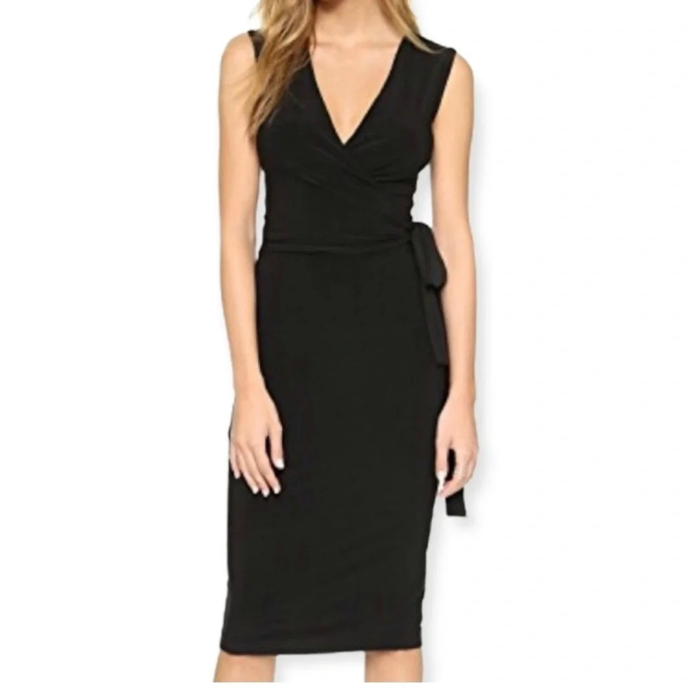 Norma Kamali Jersey Knit Wrap Midi Dress Black